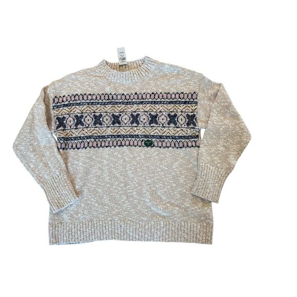 NEW L.L. Bean Cotton Ragg Crewneck Fair Isle Sweater in Tan sz XL Gorpcore Cozy - Picture 9 of 13